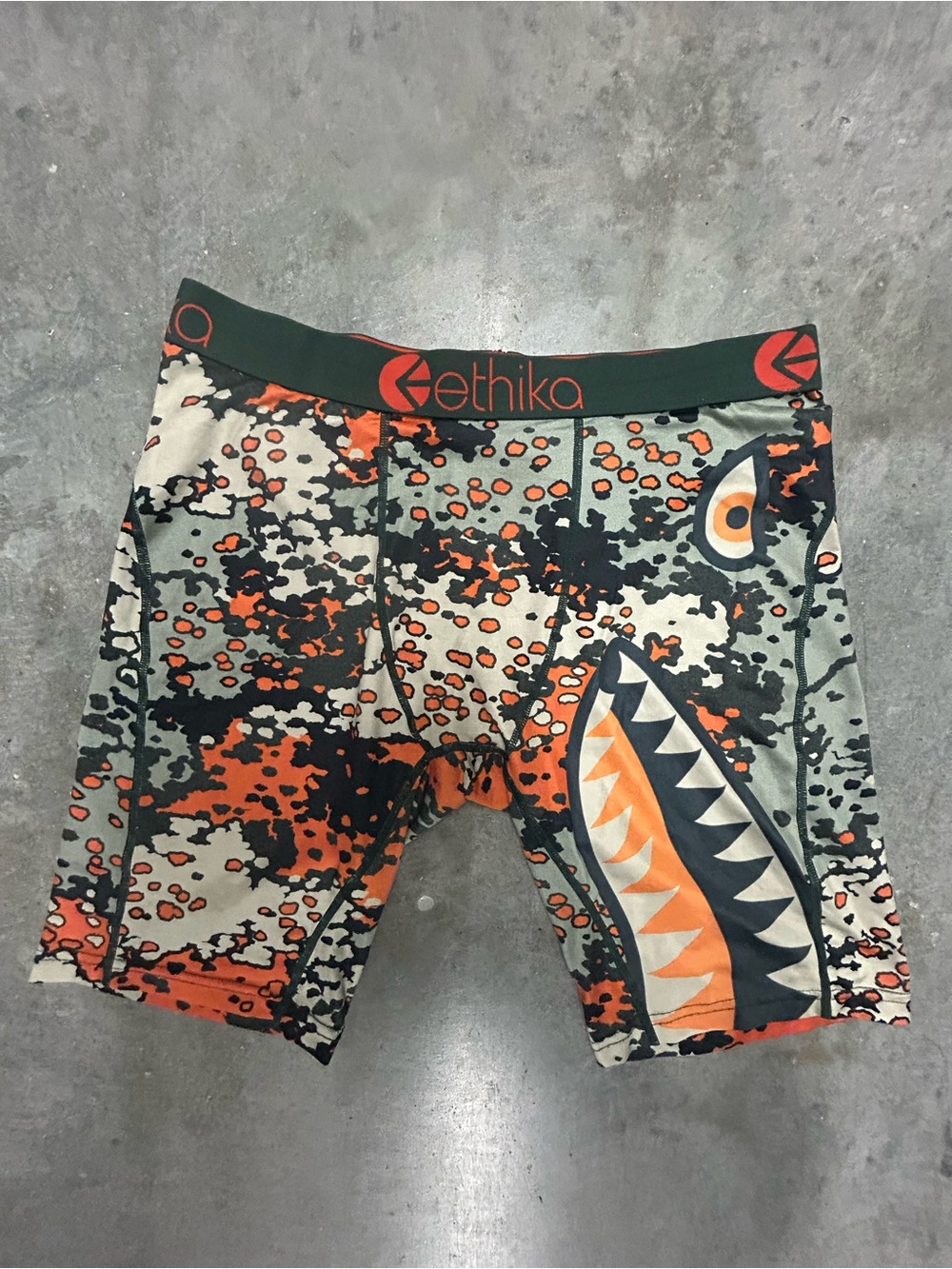 ethika Shark Camo Boxer Briefs — Orange, Green & Black